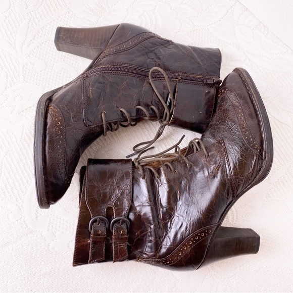 Born Crown Cranford Leather Ankle Boots 8 M Brown Wingtip Lace Up Boots - Picture 2 of 11